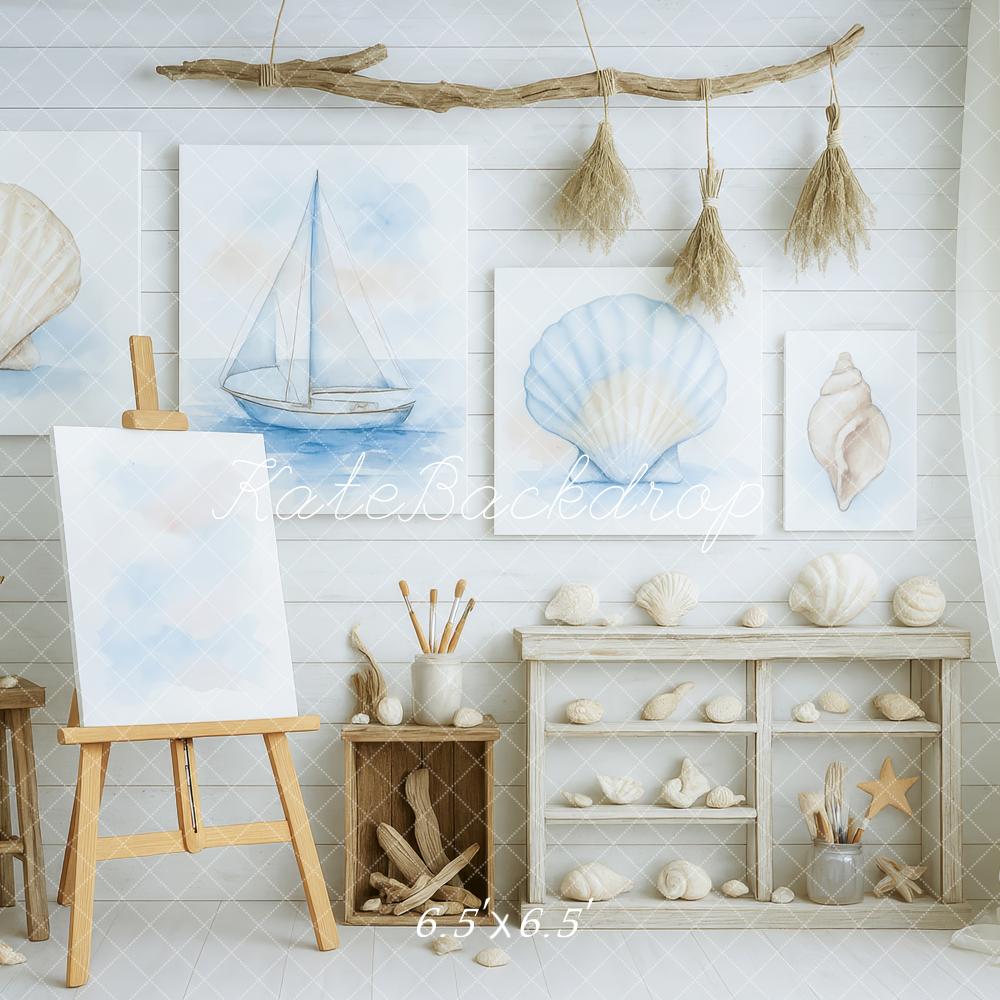 Kate Atelier d'Art Nautique Coquillage Toile de fond conçue par Patty Roberts - Kate Backdrop FR