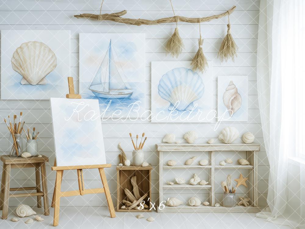 Kate Atelier d'Art Nautique Coquillage Toile de fond conçue par Patty Roberts - Kate Backdrop FR