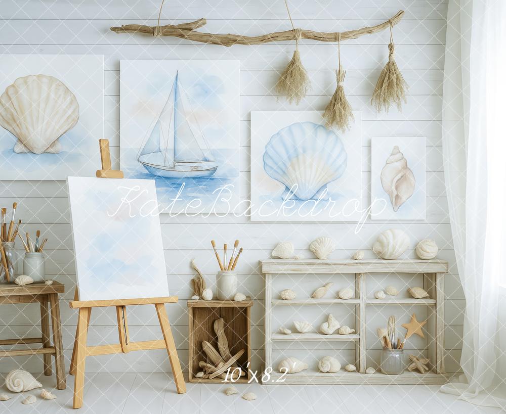 Kate Atelier d'Art Nautique Coquillage Toile de fond conçue par Patty Roberts - Kate Backdrop FR