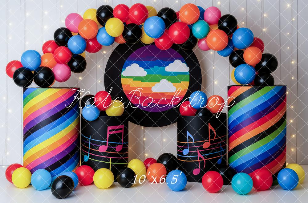 Kate Anniversaire Musique Coloré Ballon Toile de fond conçue par Patty Roberts - Kate Backdrop FR