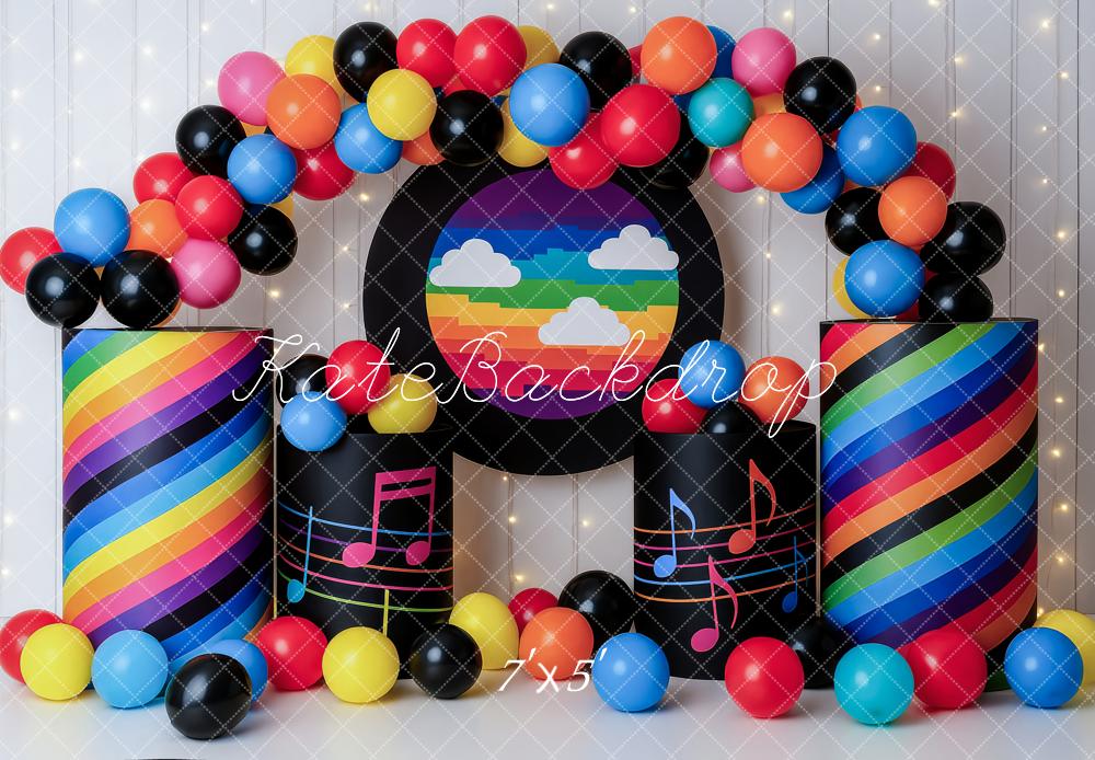 Kate Anniversaire Musique Coloré Ballon Toile de fond conçue par Patty Roberts - Kate Backdrop FR