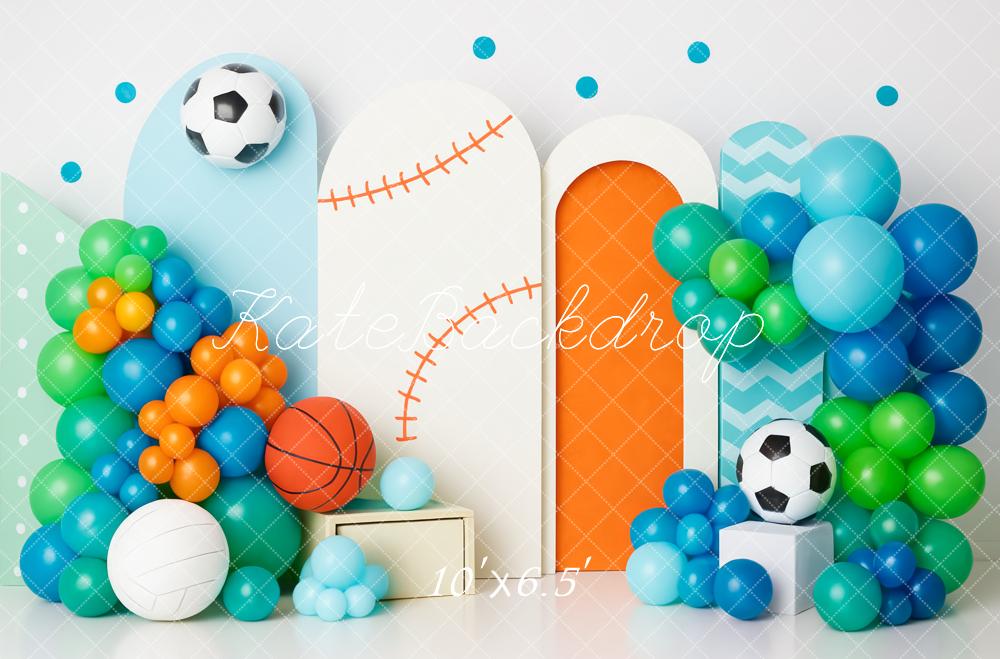 Kate Anniversaire Sport Ballon Arche Toile de fond conçue par Patty Roberts - Kate Backdrop FR