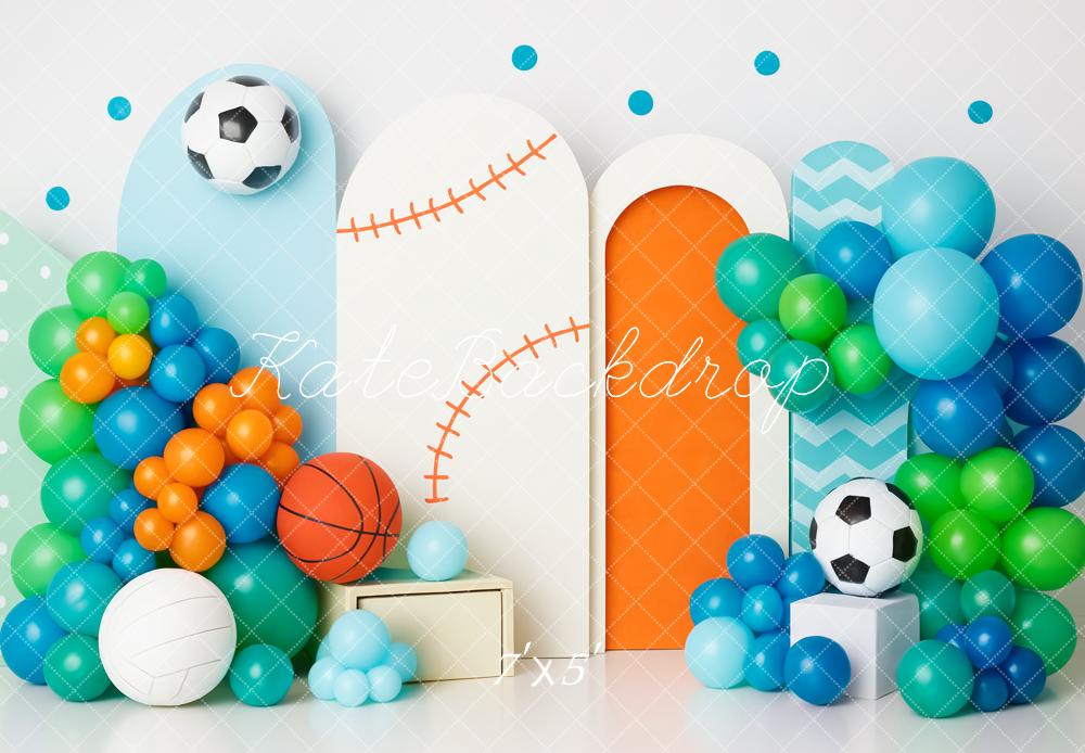 Kate Anniversaire Sport Ballon Arche Toile de fond conçue par Patty Roberts - Kate Backdrop FR