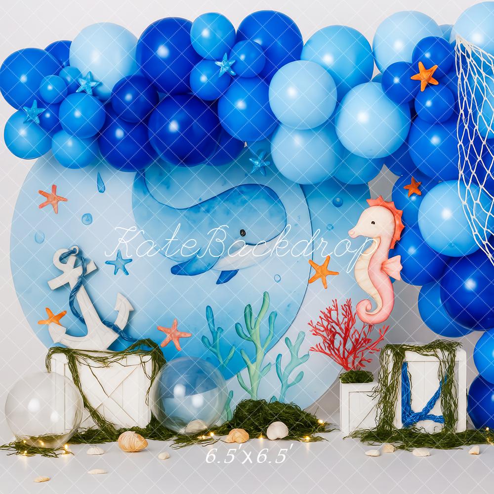 Kate Anniversaire Ballon Bleu Mer Toile de fond conçue par Patty Roberts - Kate Backdrop FR