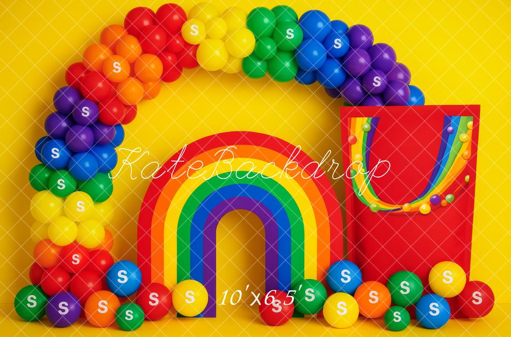 Kate Anniversaire Arc-en-ciel Bonbons Ballons Toile de fond conçue par Patty Roberts - Kate Backdrop FR