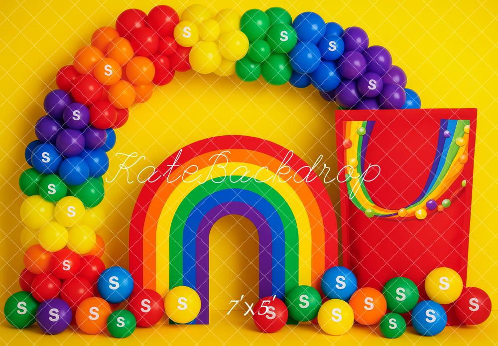 Kate Anniversaire Arc-en-ciel Bonbons Ballons Toile de fond conçue par Patty Roberts - Kate Backdrop FR