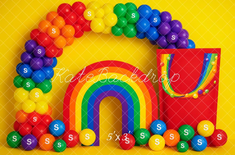 Kate Anniversaire Arc-en-ciel Bonbons Ballons Toile de fond conçue par Patty Roberts - Kate Backdrop FR