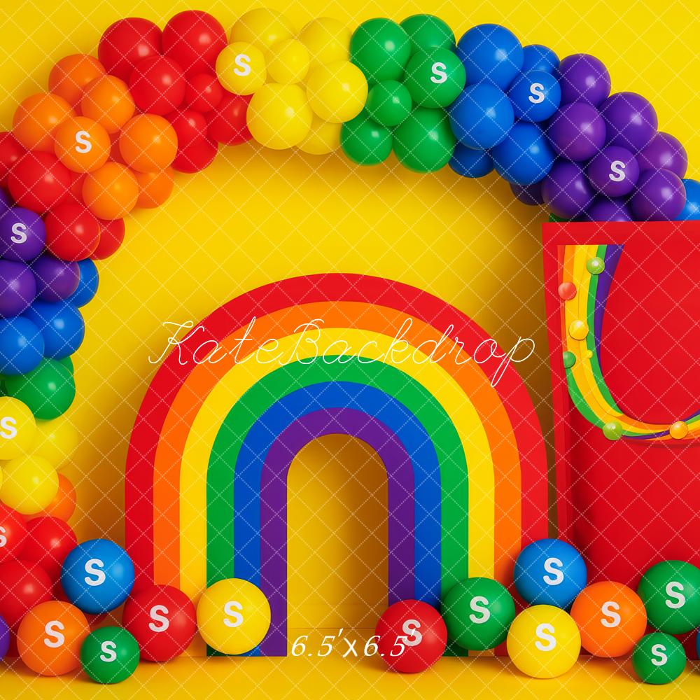 Kate Anniversaire Arc-en-ciel Bonbons Ballons Toile de fond conçue par Patty Roberts - Kate Backdrop FR