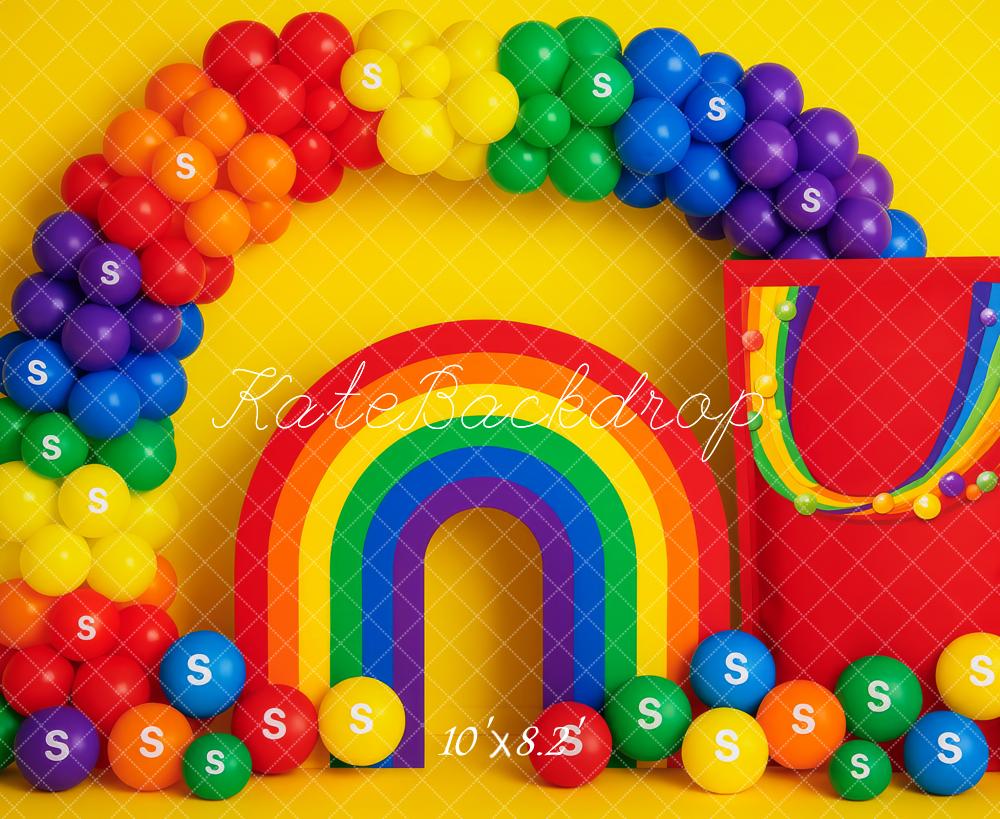 Kate Anniversaire Arc-en-ciel Bonbons Ballons Toile de fond conçue par Patty Roberts - Kate Backdrop FR