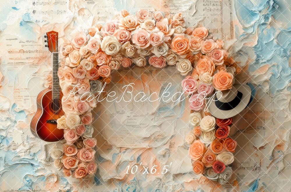 Kate Musique Fleur Arche Guitare Vintage Toile de fond conçue par Mini MakeBelieve - Kate Backdrop FR