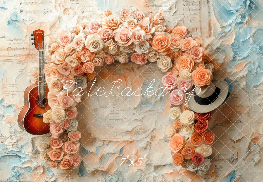 Kate Musique Fleur Arche Guitare Vintage Toile de fond conçue par Mini MakeBelieve - Kate Backdrop FR