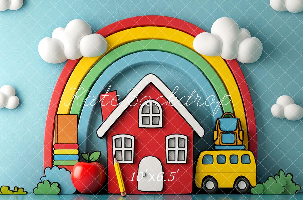 Kate Scolaire École Arc-en-ciel Maison Bus Toile de fond conçue par Mini MakeBelieve - Kate Backdrop FR