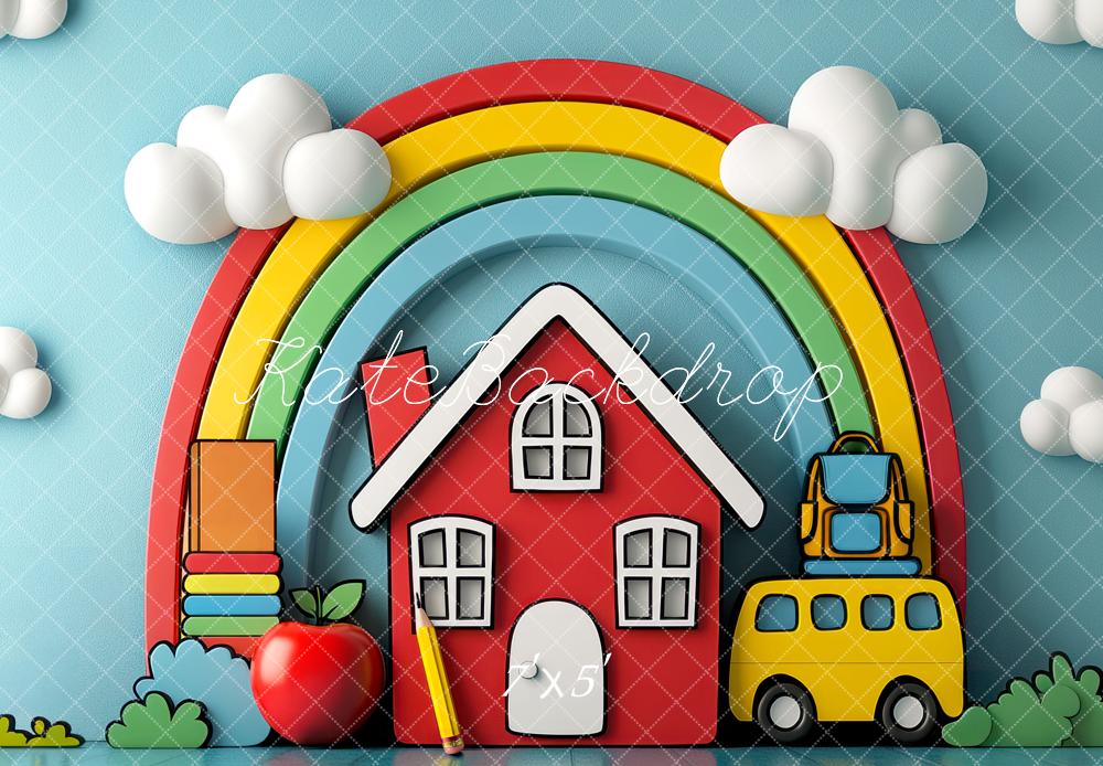 Kate Scolaire École Arc-en-ciel Maison Bus Toile de fond conçue par Mini MakeBelieve - Kate Backdrop FR