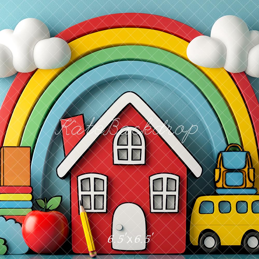 Kate Scolaire École Arc-en-ciel Maison Bus Toile de fond conçue par Mini MakeBelieve - Kate Backdrop FR
