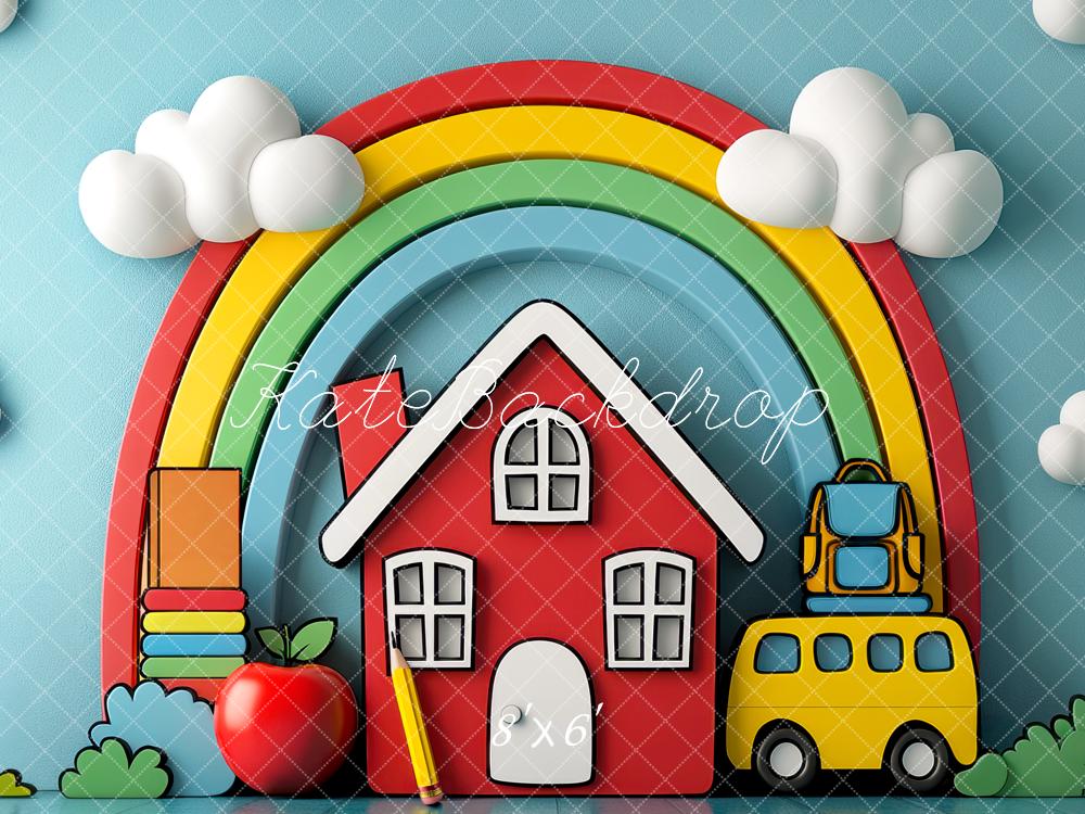 Kate Scolaire École Arc-en-ciel Maison Bus Toile de fond conçue par Mini MakeBelieve - Kate Backdrop FR