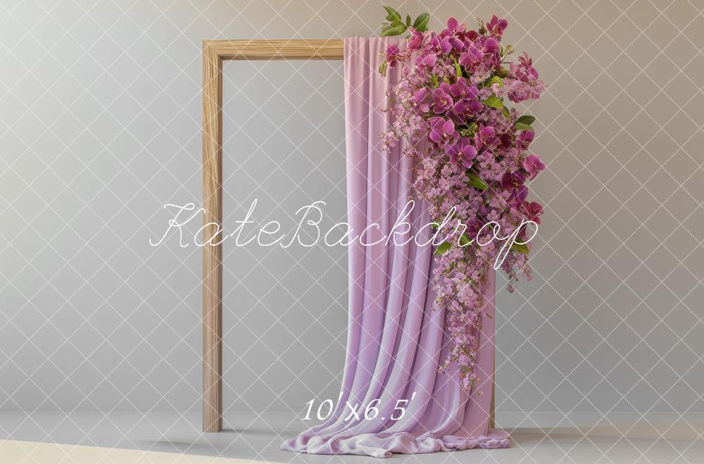 Kate Cadre Fleurs Rideaux Violet Portrait Toile de fond conçue par Mini MakeBelieve - Kate Backdrop FR