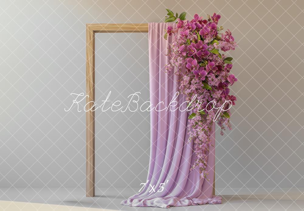 Kate Cadre Fleurs Rideaux Violet Portrait Toile de fond conçue par Mini MakeBelieve - Kate Backdrop FR