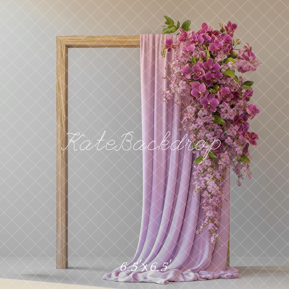 Kate Cadre Fleurs Rideaux Violet Portrait Toile de fond conçue par Mini MakeBelieve - Kate Backdrop FR