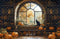 Kate Halloween Bibliothèque Citrouille Fenêtre Toile de fond conçue par Emetselch - Kate Backdrop FR
