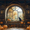 Kate Halloween Bibliothèque Citrouille Fenêtre Toile de fond conçue par Emetselch - Kate Backdrop FR