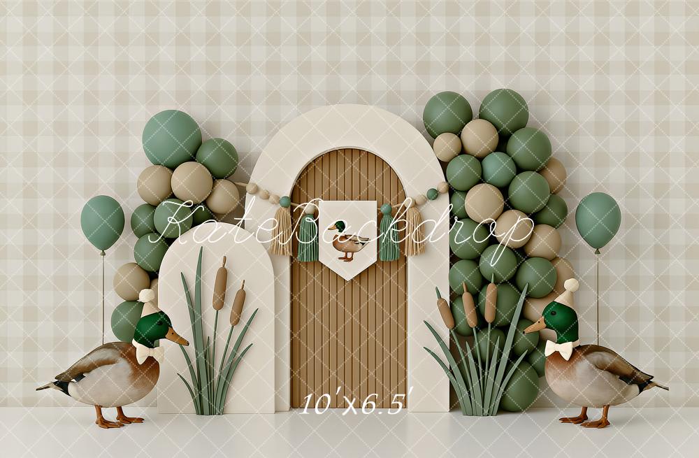 Kate Anniversaire Canard Ballons Arche Toile de fond conçu par Ashley Paul - Kate Backdrop FR