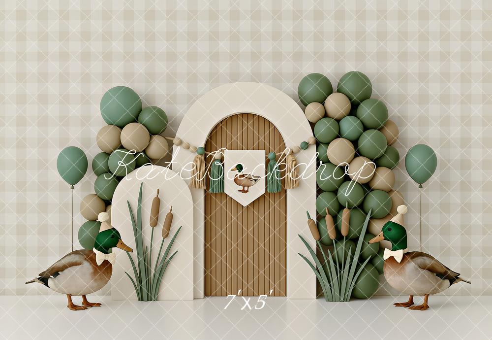 Kate Anniversaire Canard Ballons Arche Toile de fond conçu par Ashley Paul - Kate Backdrop FR