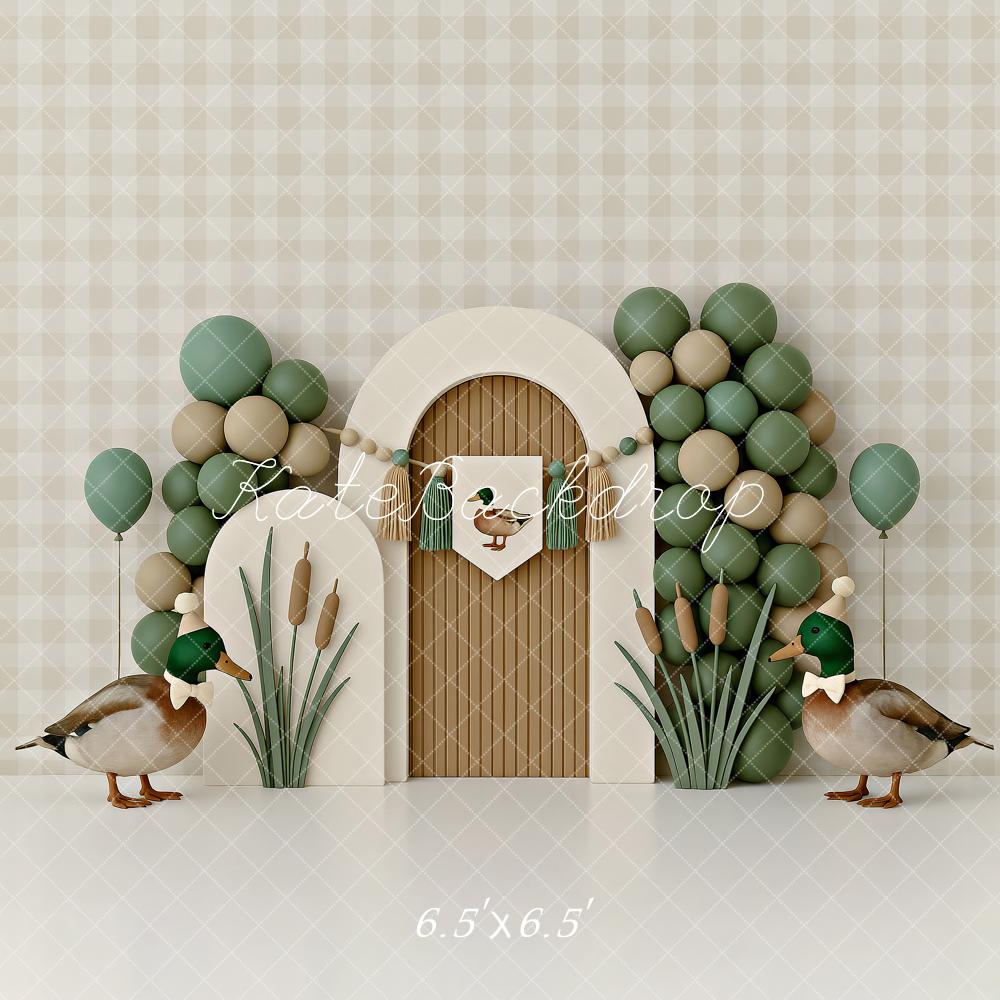 Kate Anniversaire Canard Ballons Arche Toile de fond conçu par Ashley Paul - Kate Backdrop FR