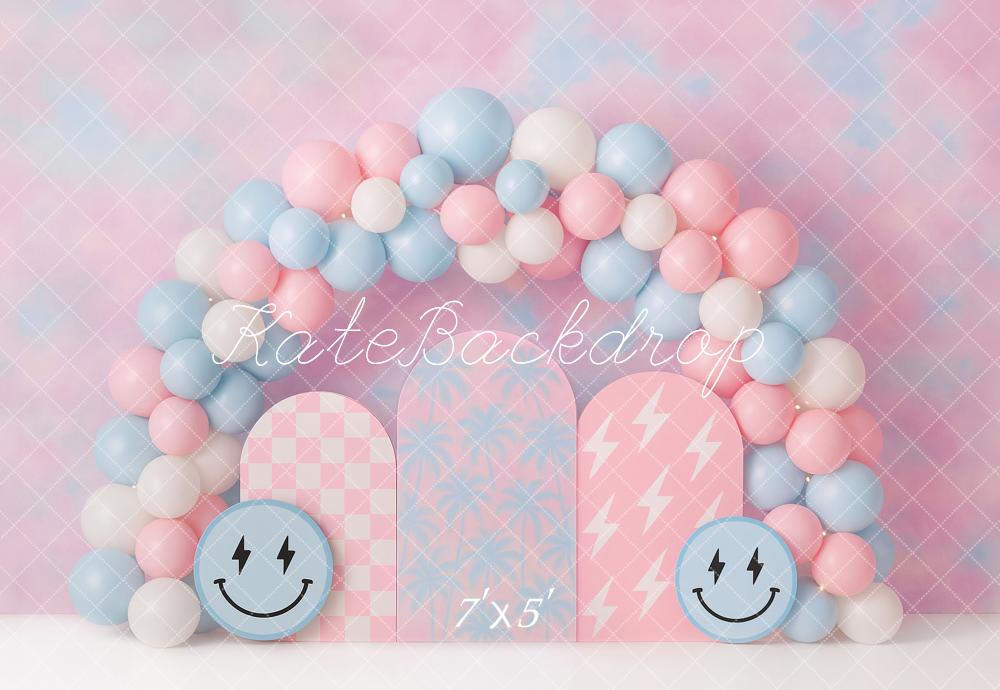 Kate Anniversaire Sourire Ballon Arche Rose Toile de fond conçu par Ashley Paul - Kate Backdrop FR