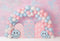 Kate Anniversaire Sourire Ballon Arche Rose Toile de fond conçu par Ashley Paul - Kate Backdrop FR