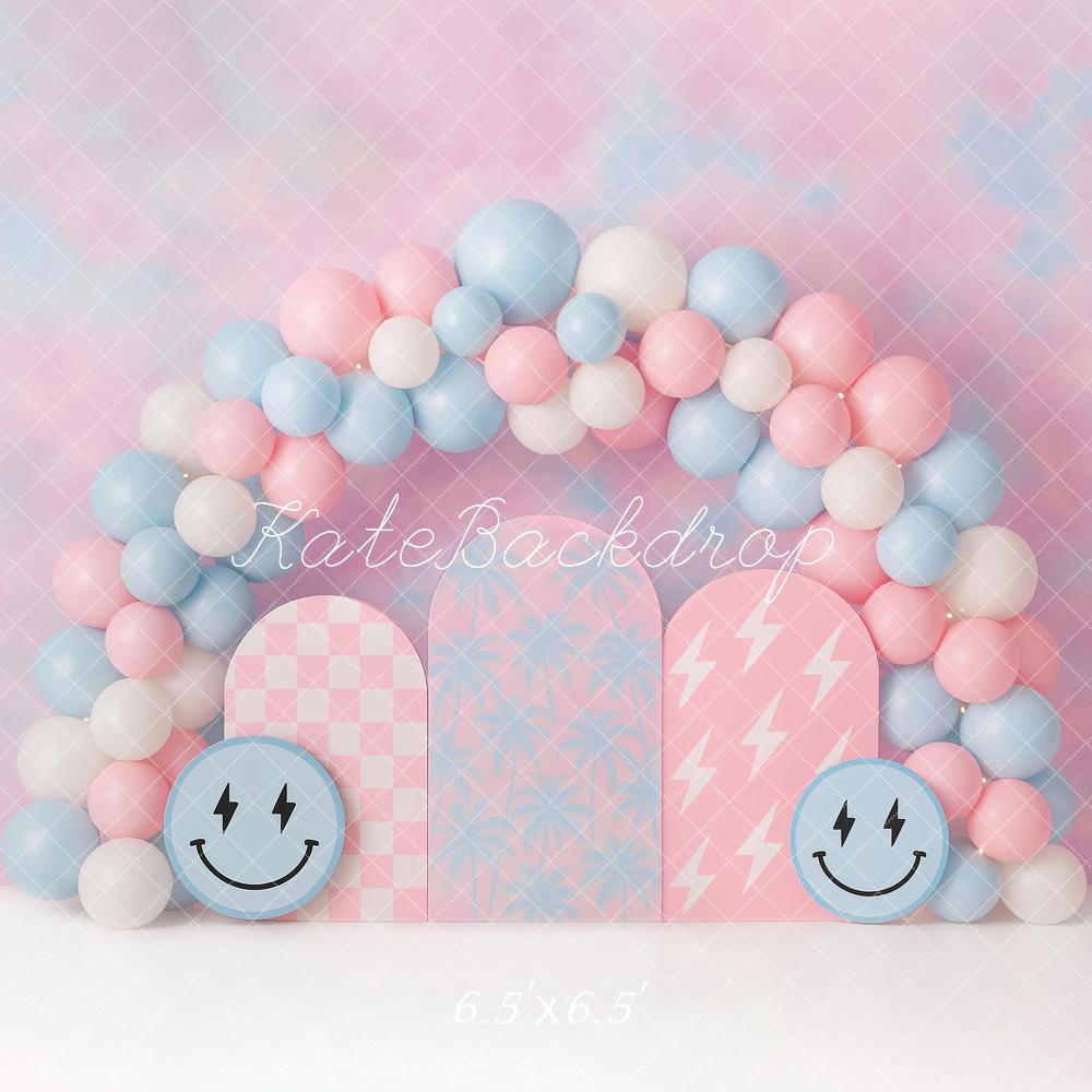 Kate Anniversaire Sourire Ballon Arche Rose Toile de fond conçu par Ashley Paul - Kate Backdrop FR