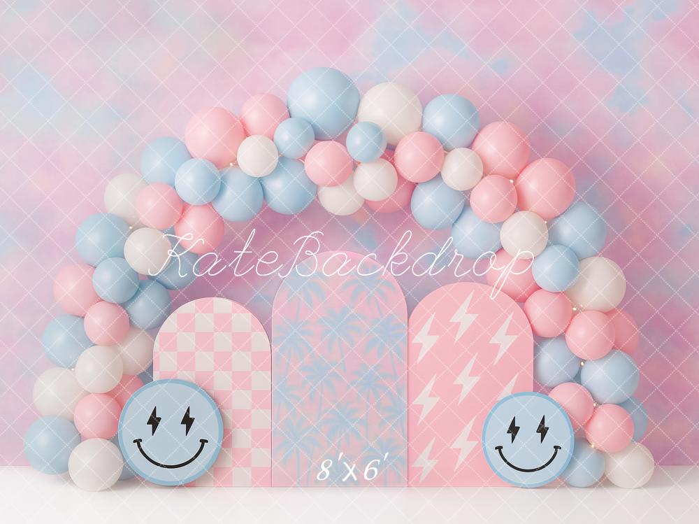 Kate Anniversaire Sourire Ballon Arche Rose Toile de fond conçu par Ashley Paul - Kate Backdrop FR