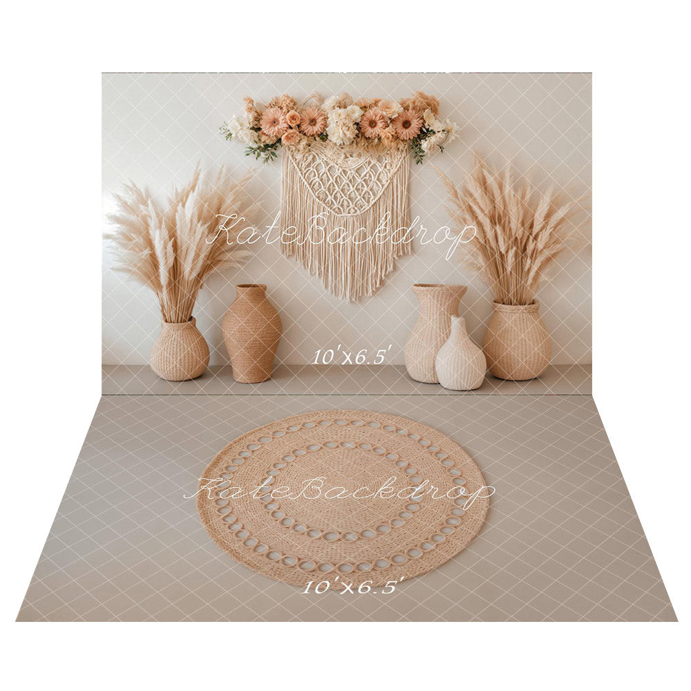 Kate Bohème Vases Fleur Beige Toile de fond+Beige Nouveau-né Sol Toile de fond - Kate Backdrop FR