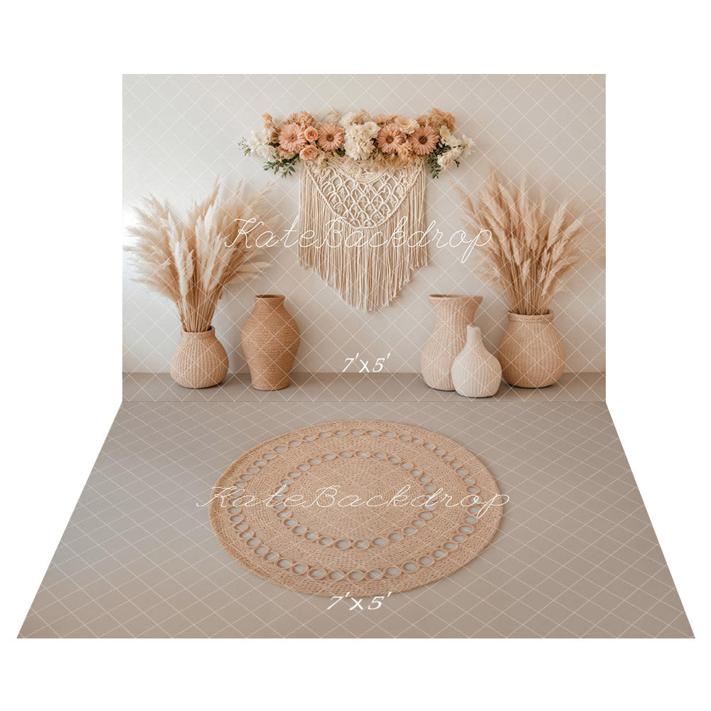 Kate Bohème Vases Fleur Beige Toile de fond+Beige Nouveau-né Sol Toile de fond - Kate Backdrop FR