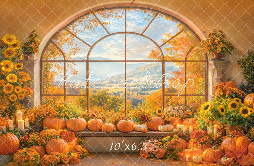 Kate Automne Citrouille Tournesol Fenêtre Toile de fond conçue par Emetselch - Kate Backdrop FR
