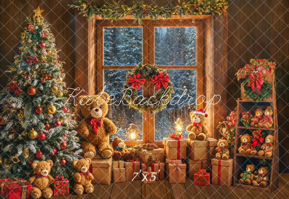 Kate Sapin de Noël Fenêtre Ours en peluche Toile de fond conçue par Emetselch