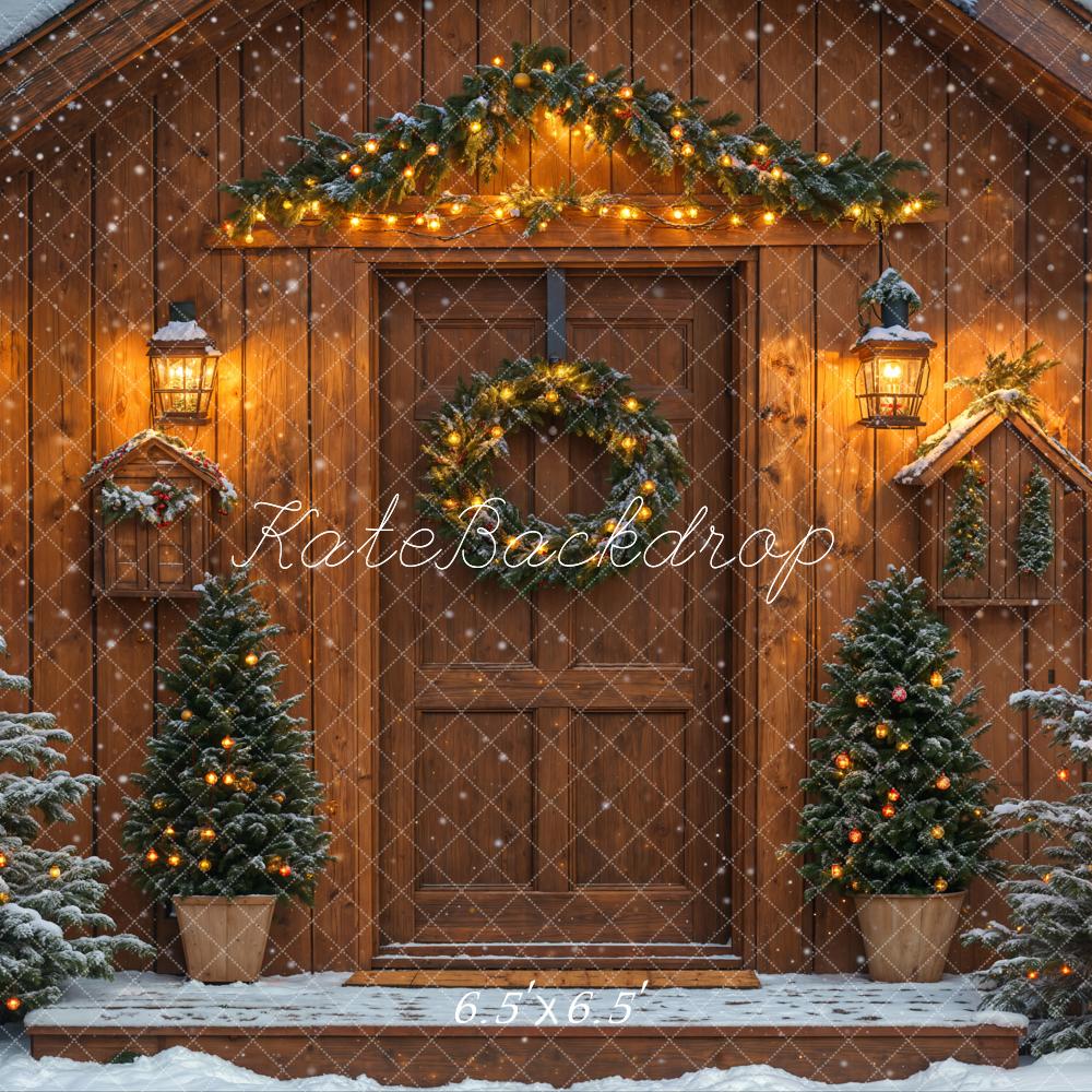 Kate Sapin de Noël Maison Neige Lumière Toile de fond conçue par Emetselch