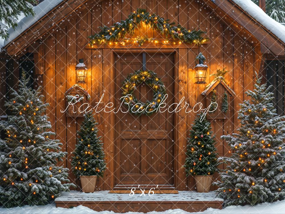 Kate Sapin de Noël Maison Neige Lumière Toile de fond conçue par Emetselch