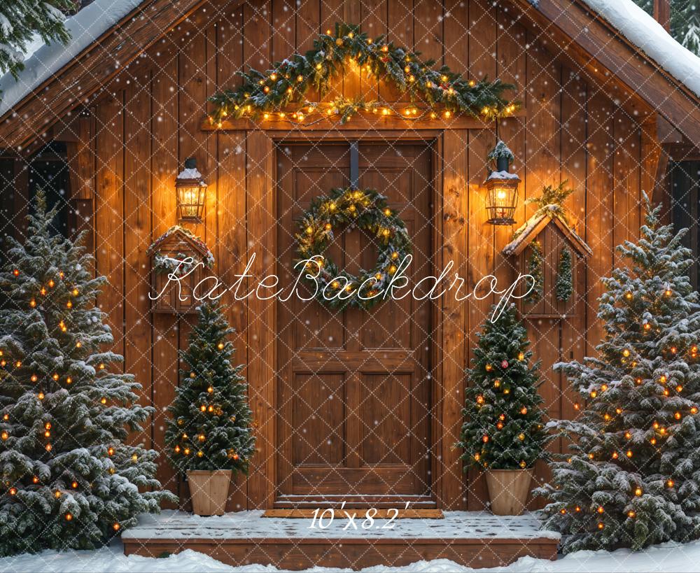 Kate Sapin de Noël Maison Neige Lumière Toile de fond conçue par Emetselch