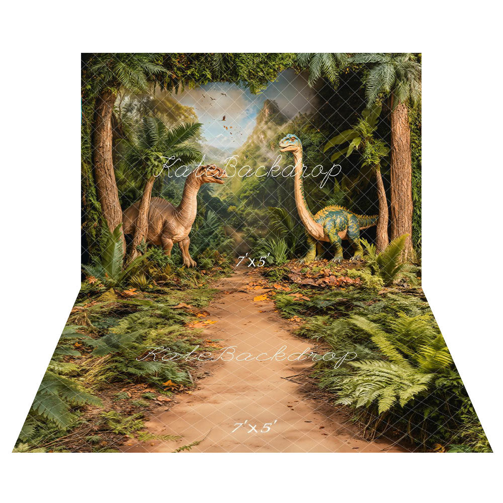 Kate Forêt Dinosaure Arbre Montagne Toile de fond+Prairie Chemin Herbe Sol Toile de fond