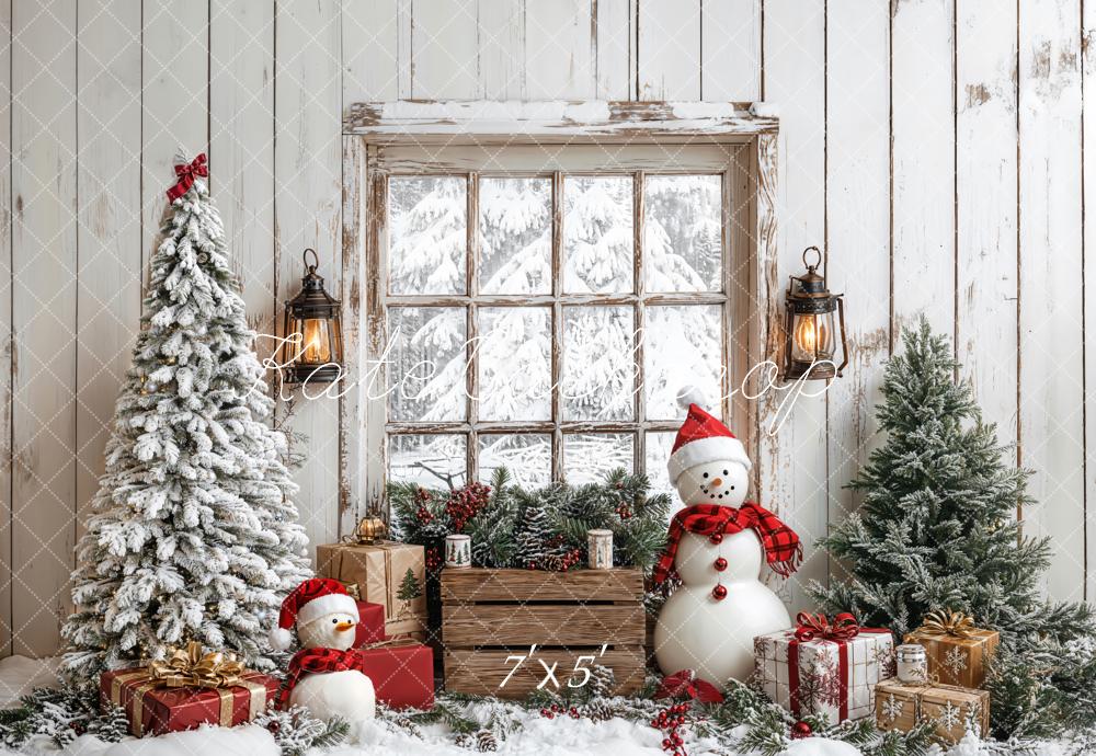 Kate Noël Sapins Bonhomme de neige Fenêtre Toile de fond conçue par Emetselch - Kate Backdrop FR