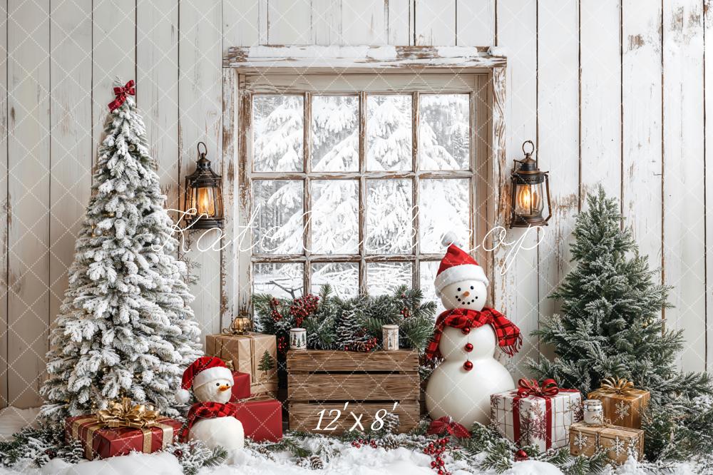 Kate Noël Sapins Bonhomme de neige Fenêtre Toile de fond conçue par Emetselch - Kate Backdrop FR