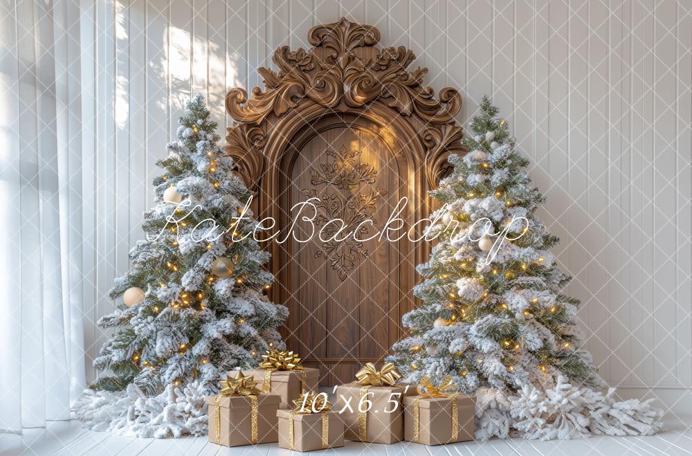 Kate Sapin de Noël Porte en Bois Cadeaux Toile de fond conçue par Mini MakeBelieve - Kate Backdrop FR