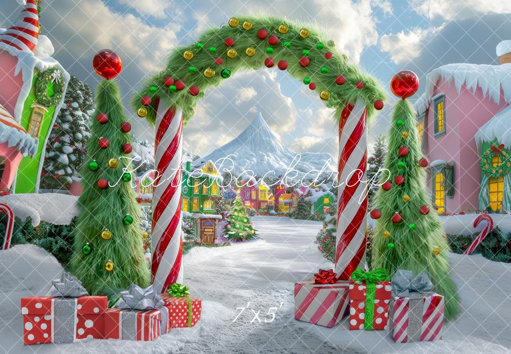 Kate Sapin de Noël Arche Bonbons Village Toile de fond conçue par Mini MakeBelieve