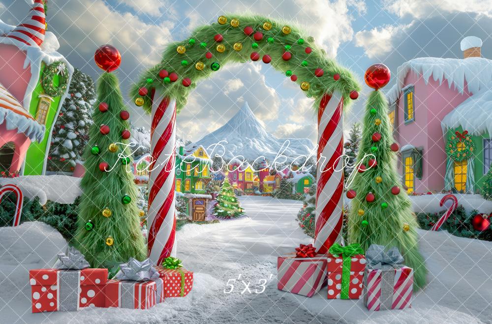 Kate Sapin de Noël Arche Bonbons Village Toile de fond conçue par Mini MakeBelieve - Kate Backdrop FR