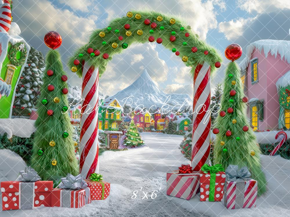 Kate Sapin de Noël Arche Bonbons Village Toile de fond conçue par Mini MakeBelieve - Kate Backdrop FR