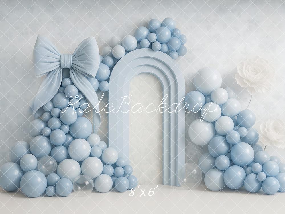 Kate Anniversaire Ballon Bleu Arche Nœud Toile de fond conçu par Ashley Paul - Kate Backdrop FR