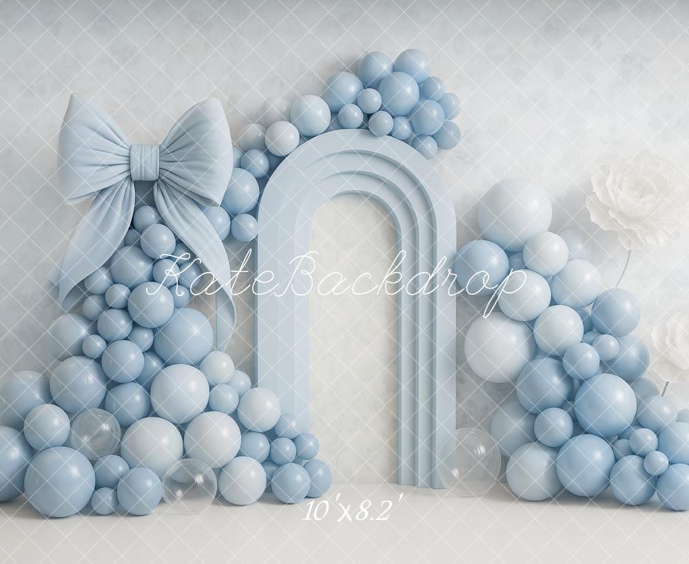 Kate Anniversaire Ballon Bleu Arche Nœud Toile de fond conçu par Ashley Paul - Kate Backdrop FR