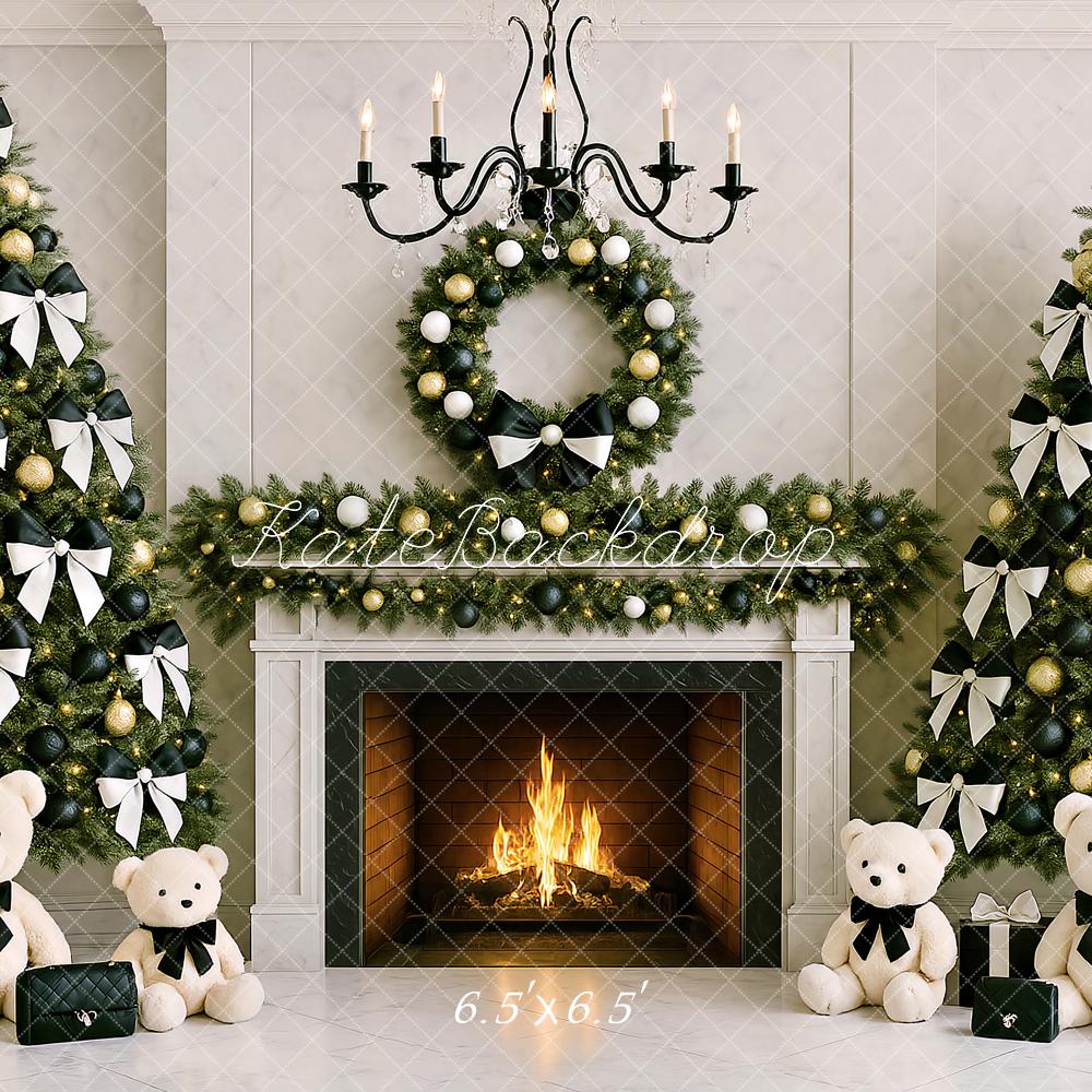 Kate Sapin de Noël Cheminée Ours en peluche Toile de fond conçu par Ashley Paul