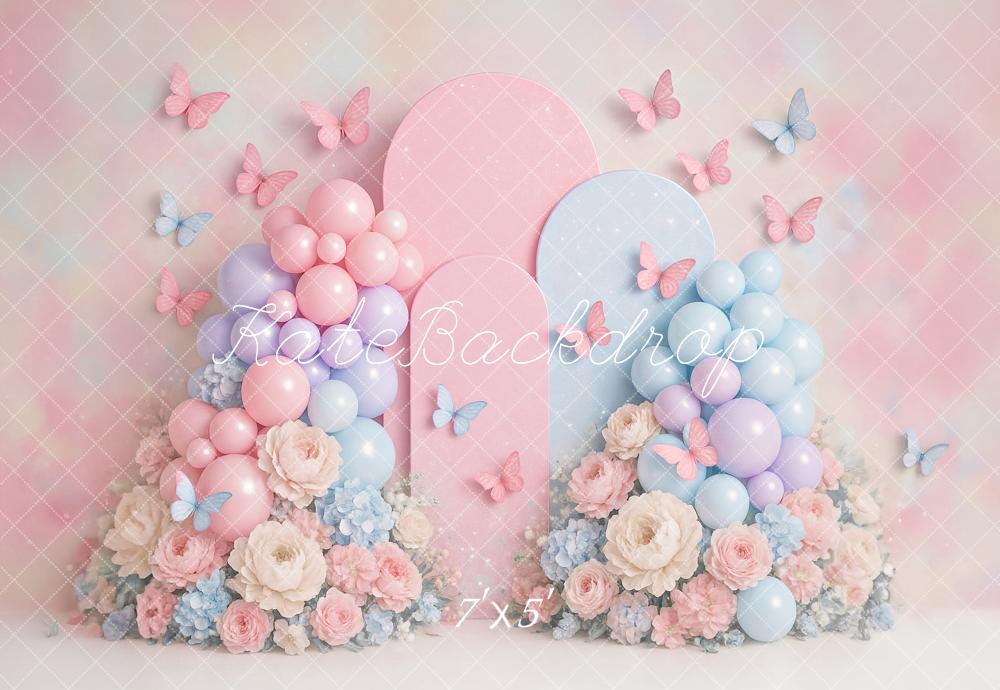 Kate Anniversaire Ballons Fleur Papillon Toile de fond conçu par Ashley Paul