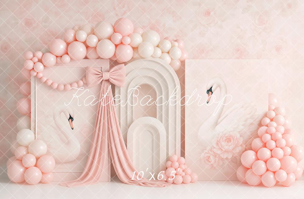Kate Anniversaire Cygne Ballon Rose Arche Toile de fond conçu par Ashley Paul - Kate Backdrop FR